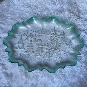 Mikasa Vintage Christmas Story Green Edge Spruce Glass Oval Canapé Walther Glas